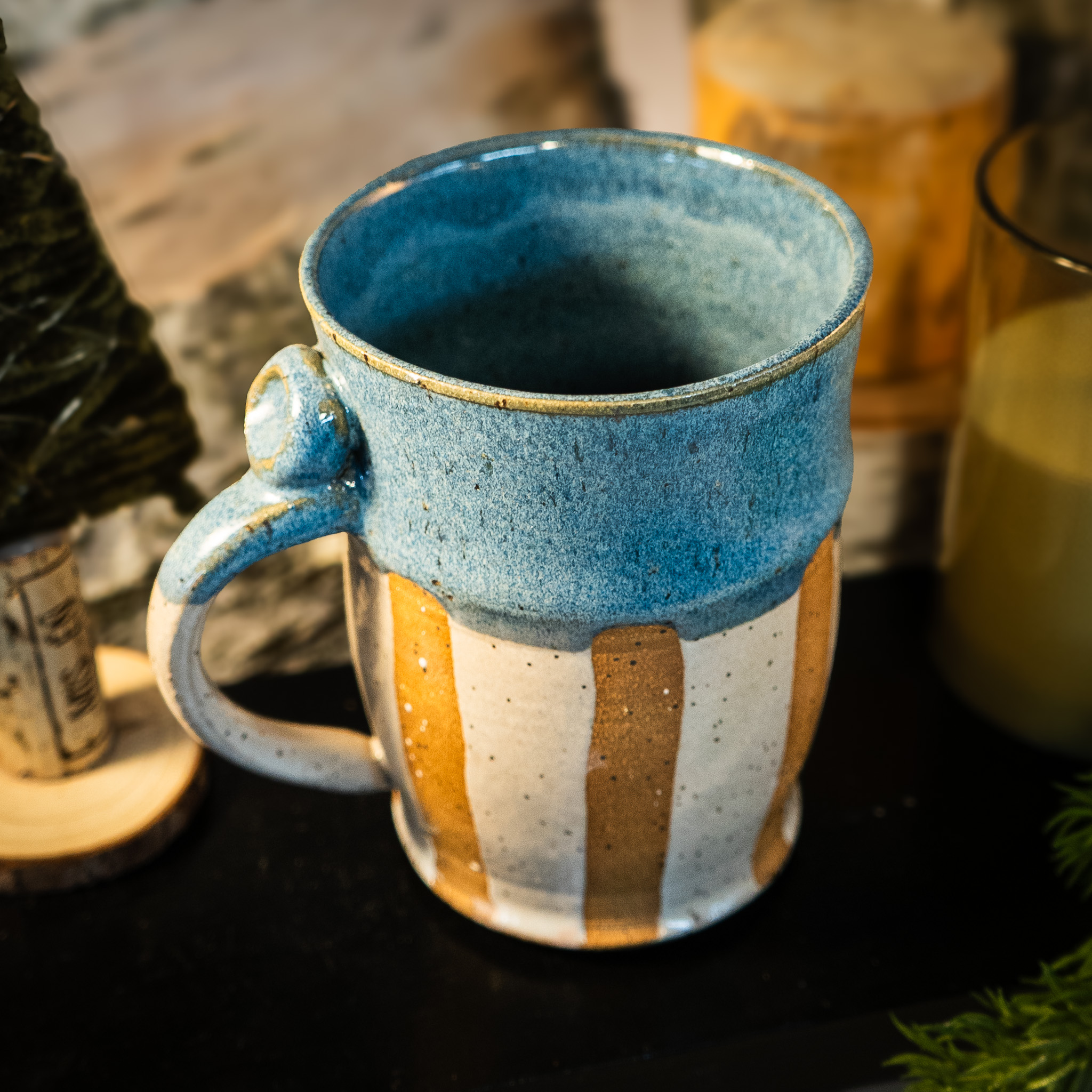 Striped blue and white mug