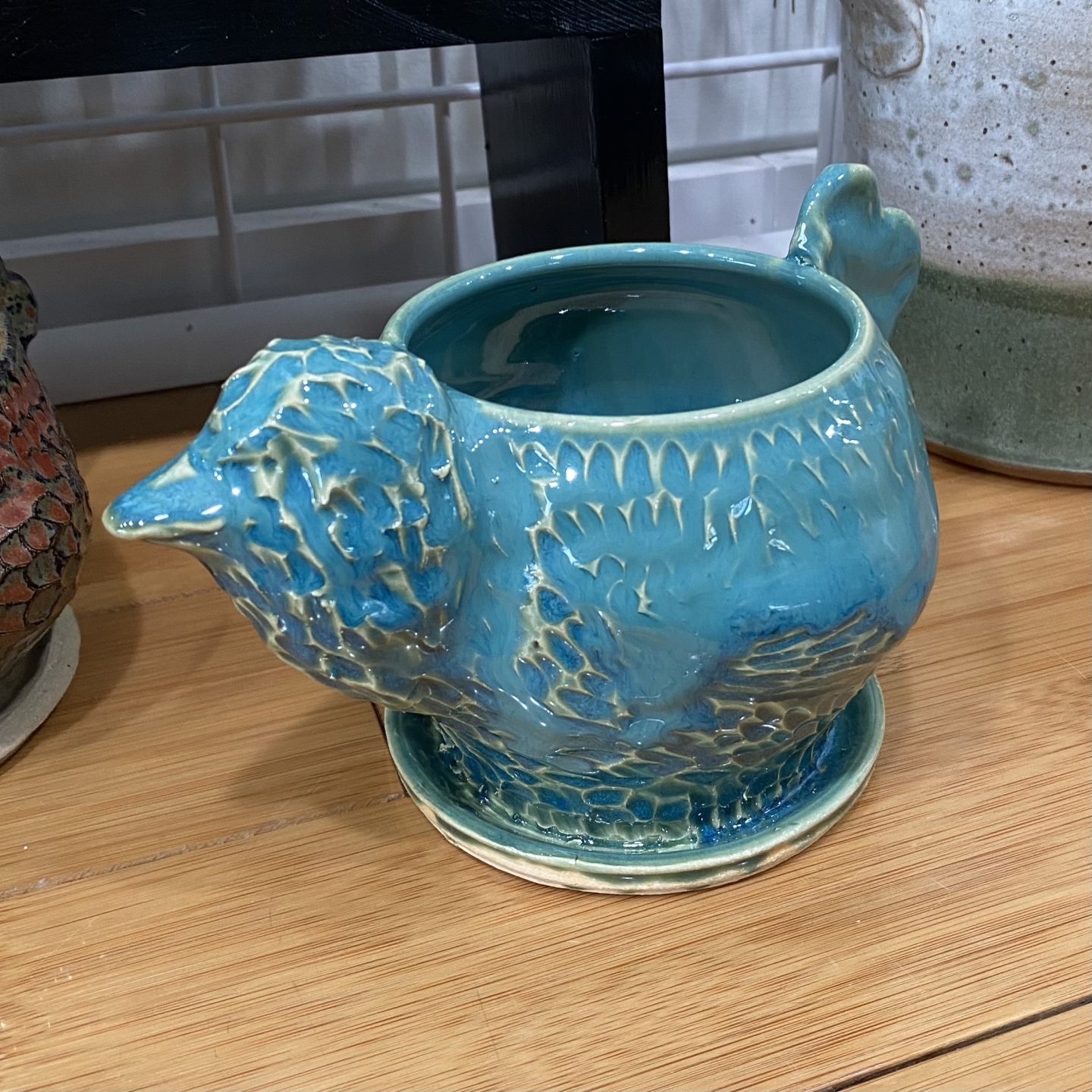 Blue chicken planter